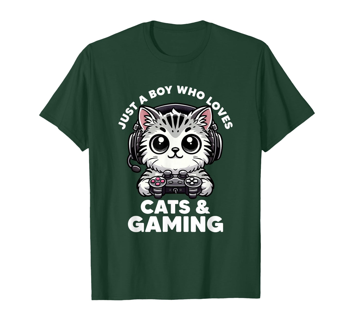 Just A Boy Who Loves Cats & Gaming Boy Cat Dad Funny Gamer T-Shirt