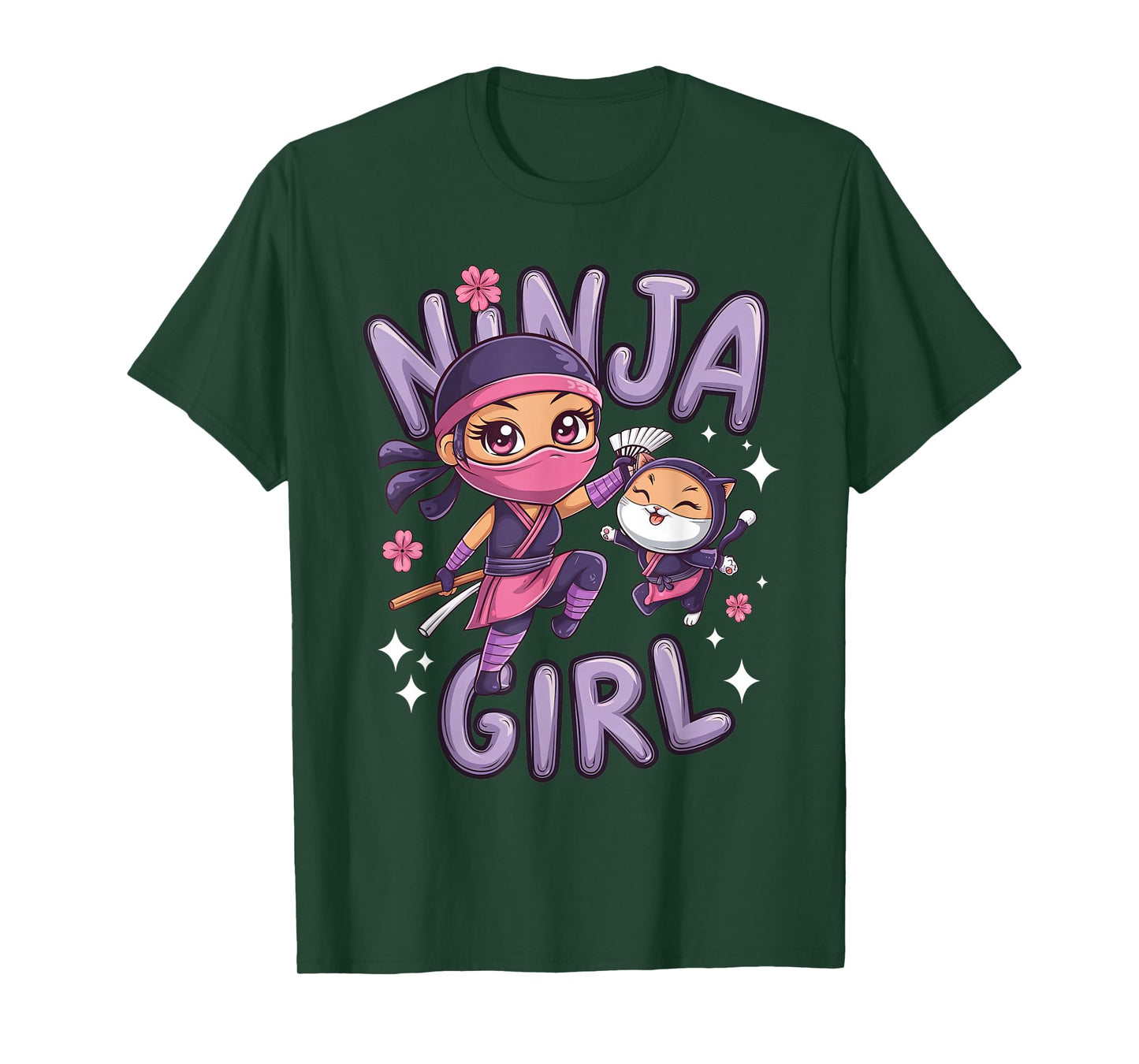 Ninja Girl Funny Birthday Party Ninjas Warrior Cat Lover Kid T-Shirt