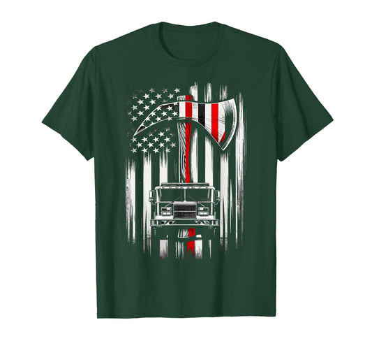 Firefighter American Fire Truck red Axe Fireman T-Shirt
