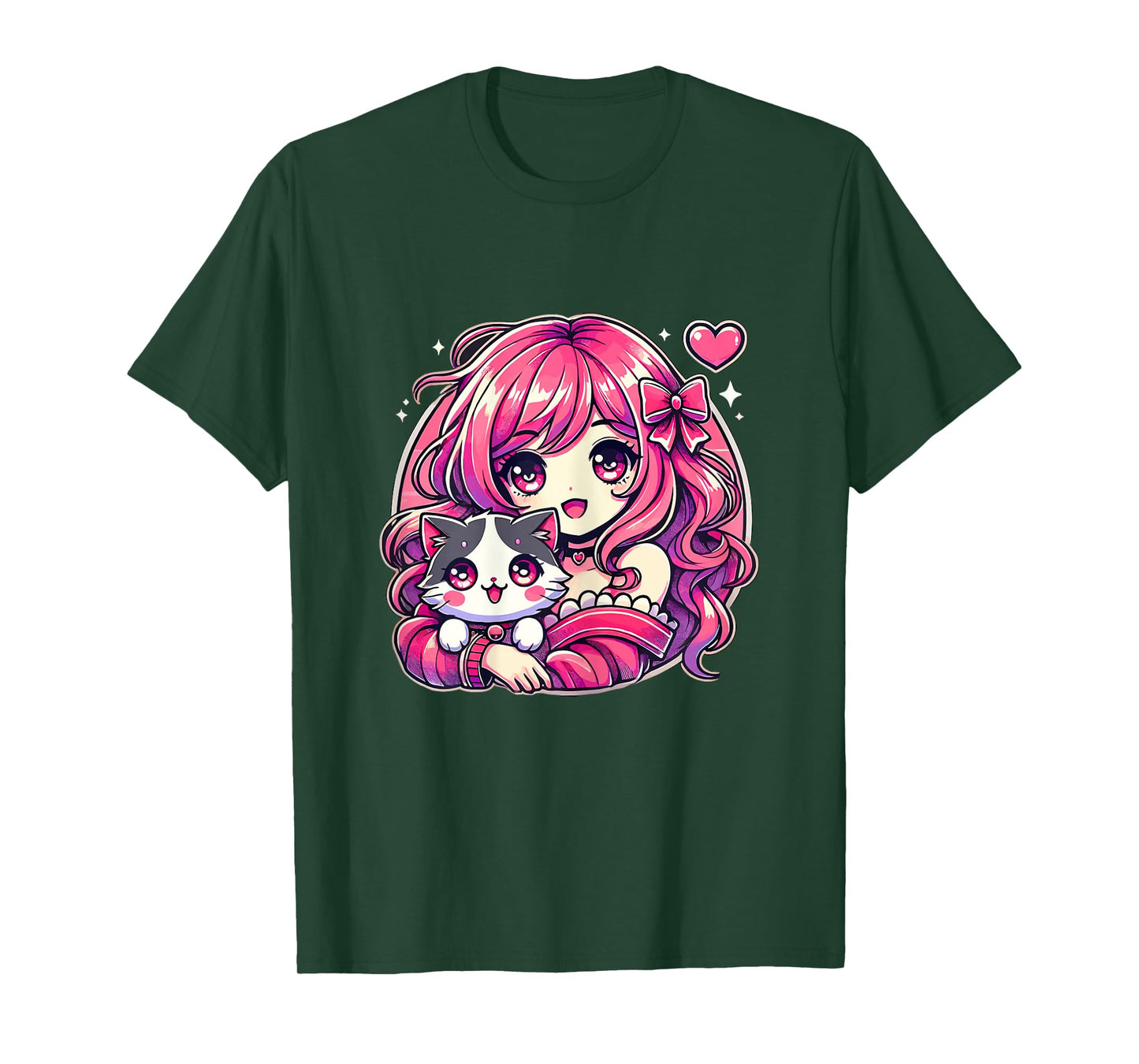 Anime Girl and Cat Kawaii Manga Girl T-Shirt