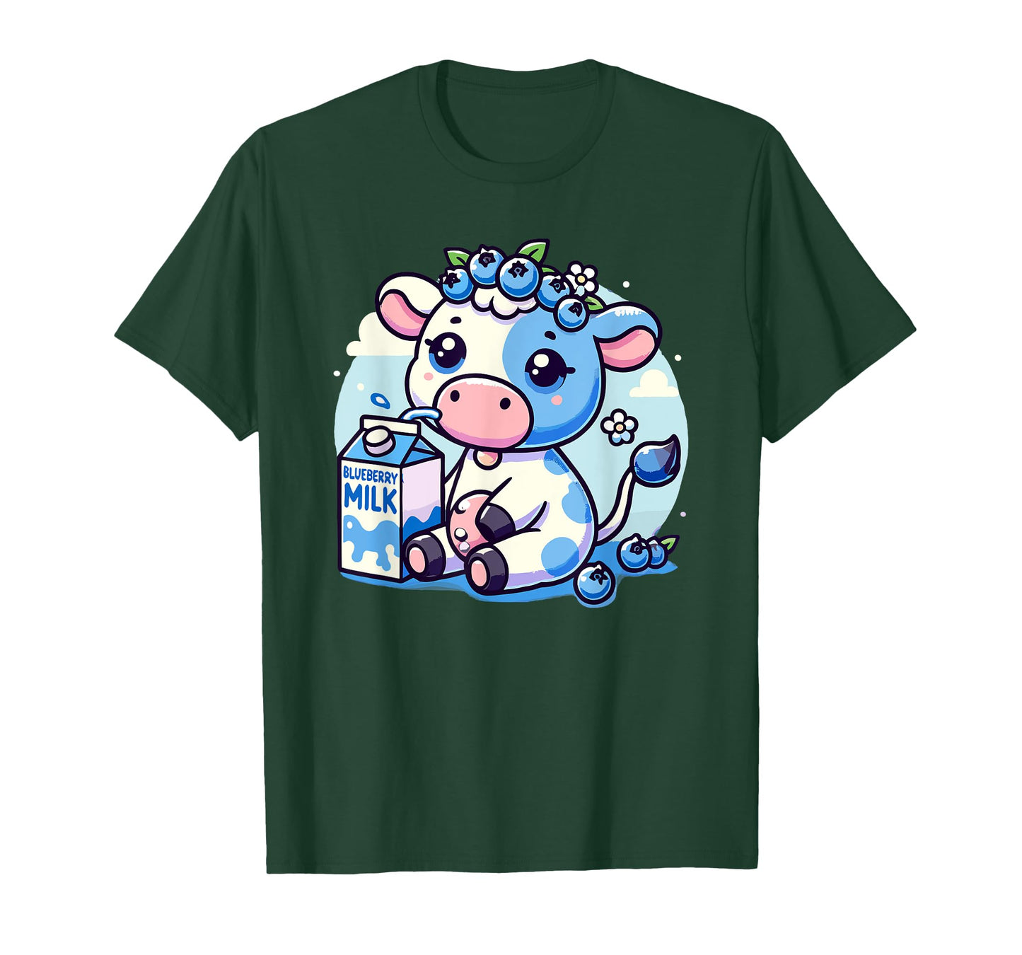 Cute Kawaii Blueberry Milk Cow Animal Milkshake T-Shirt