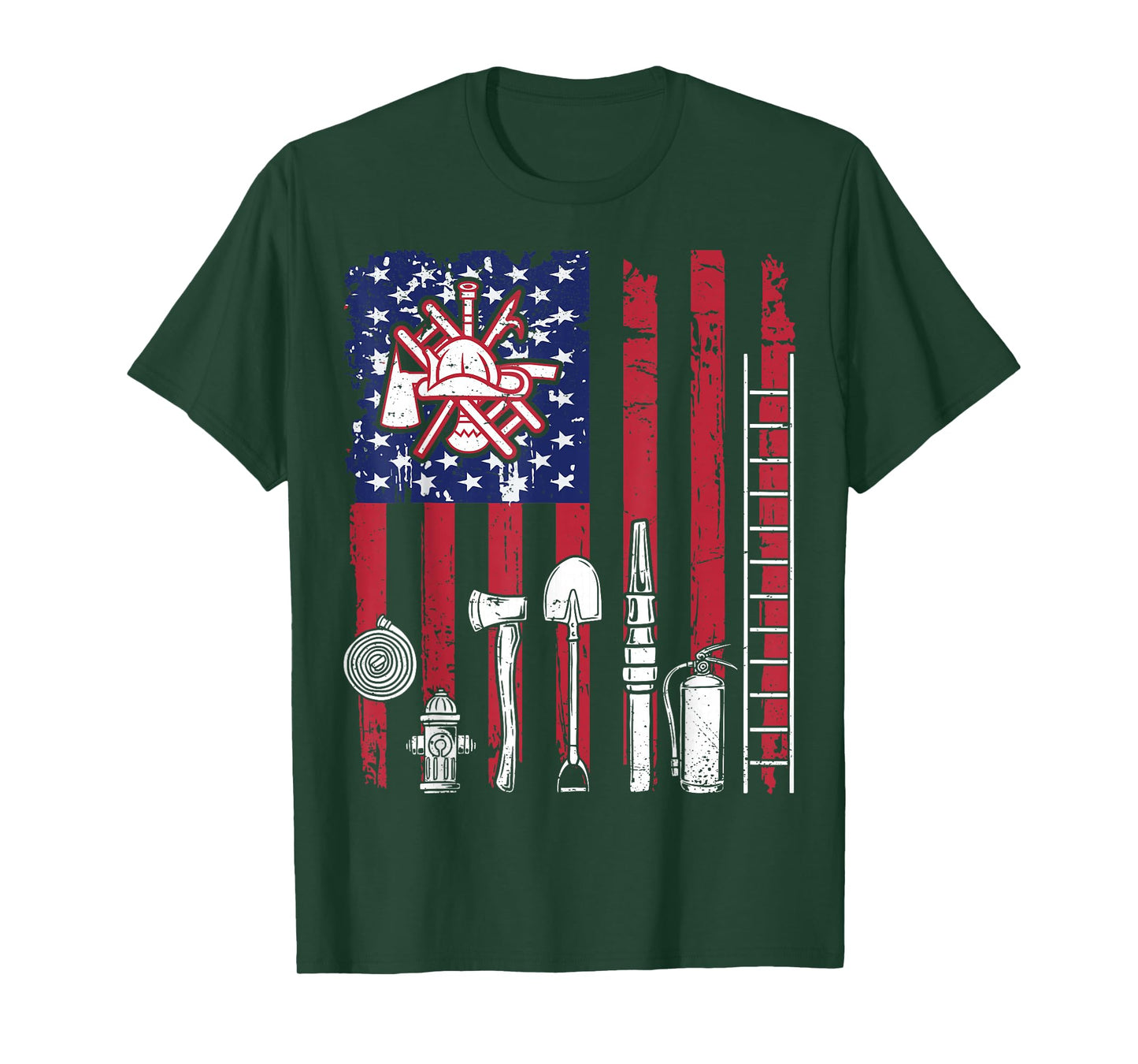 Fireman USA Flag Firefighter Fire Truck Firemen Fire Rescuer T-Shirt