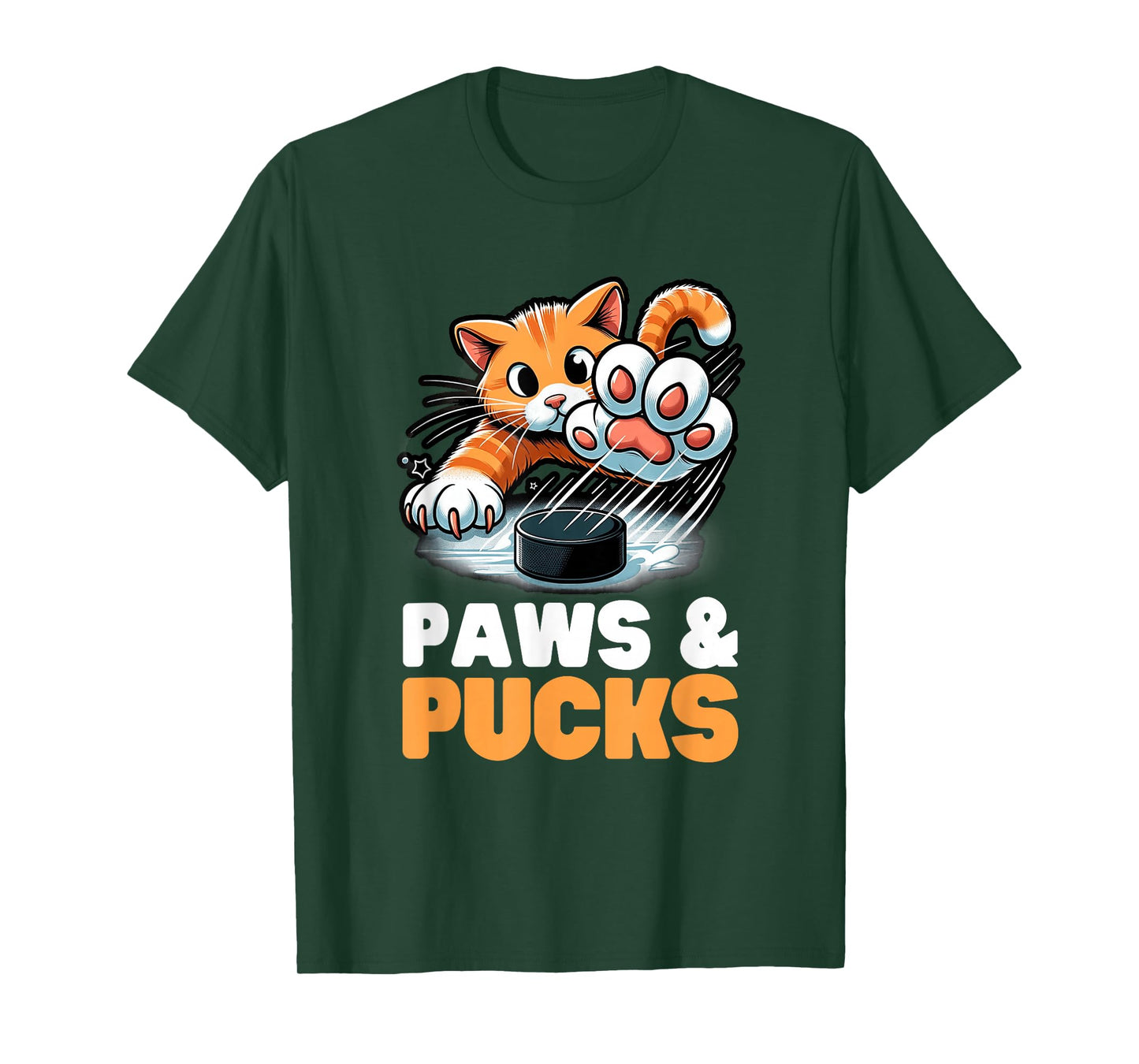 Funny Paws And Pucks Purr Feline Ice Hockey Cat T-Shirt