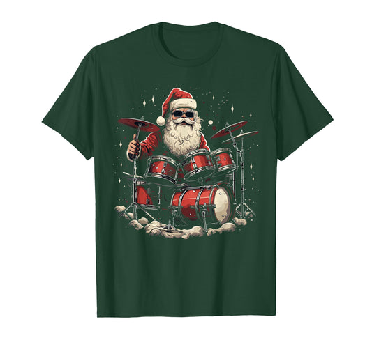 Rockstar Santa playing drums, Rock N Roll Christmas funny T-Shirt