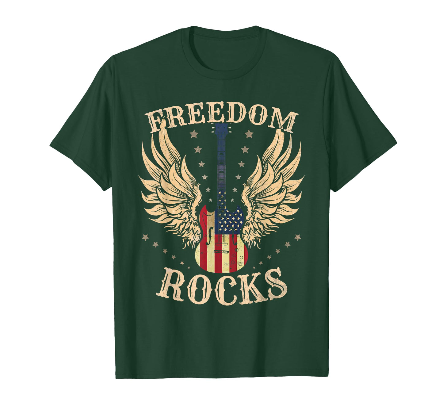 Freedom Rocks American Flag 4th July Guitar T-Shirt