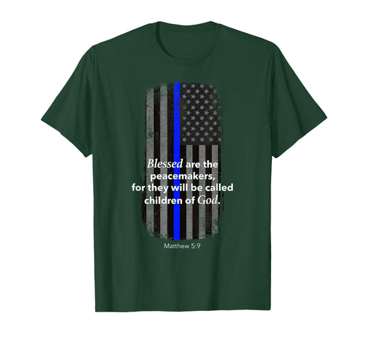 Thin Blue Line Policeman Bible Verse American Flag T-Shirt T-Shirt