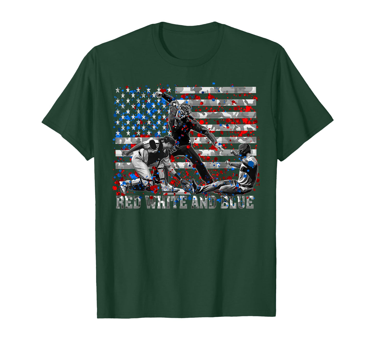Mens American Flag Patriotic Funny Baseball Umpire Blue Gift T-Shirt