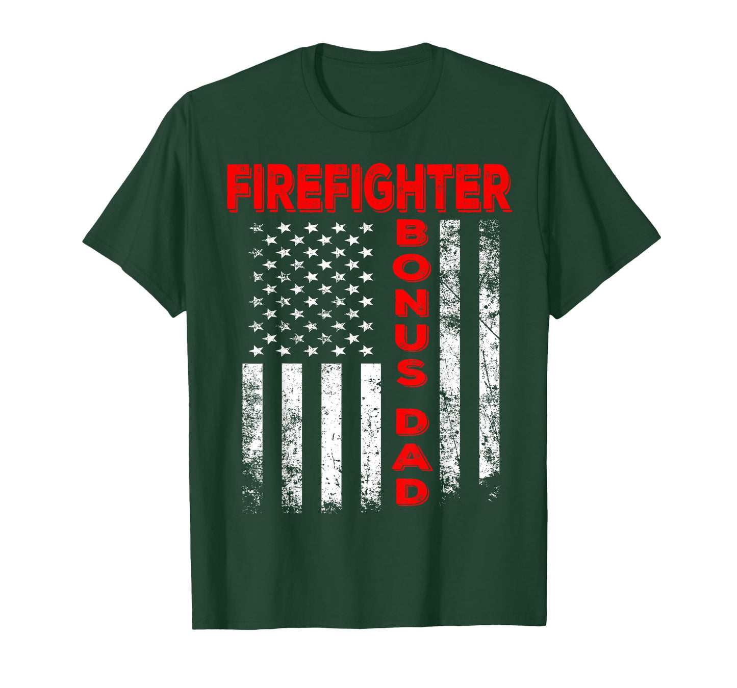 Firefighter Bonus Dad America Flag Father’s Day Vintage Xmas T-Shirt