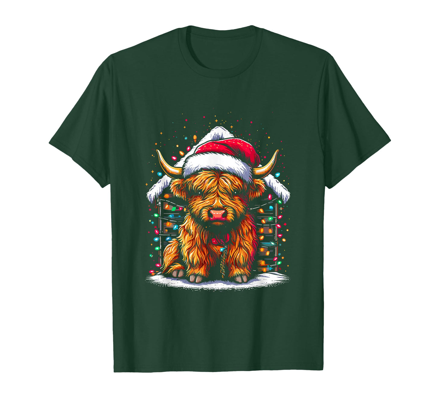 Highland Cow Santa Claus Hat - Cute Xmas Cow Christmas Lover T-Shirt