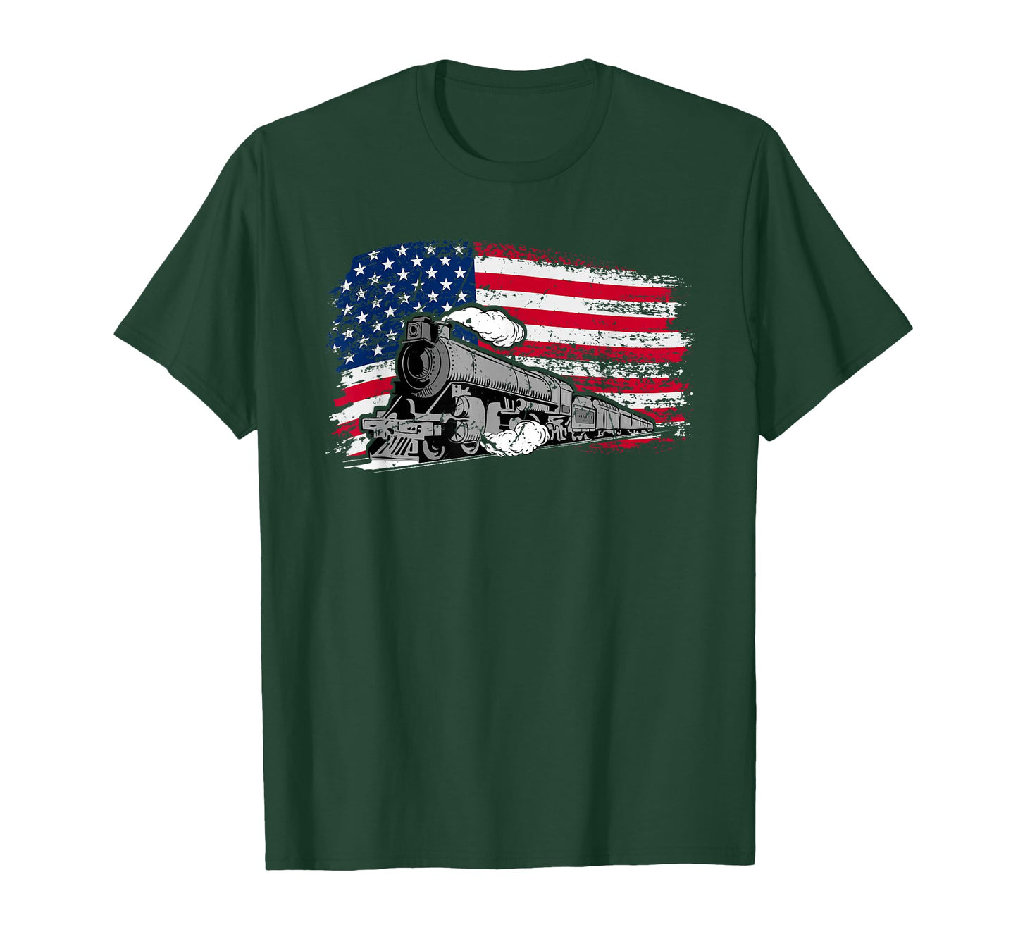 Patriotic Railway American Flag Locomotive Steam Train T-Shirt
