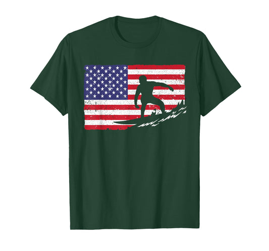 Cool Surfing for Men Women 4th of July American Flag Surfer T-Shirt