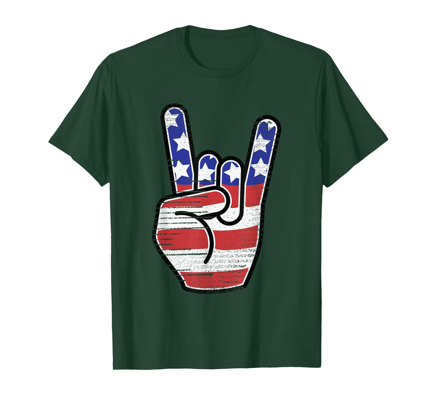 Rock n Roll Shirt USA Flag Horns Sign Retro Concert Band T-Shirt