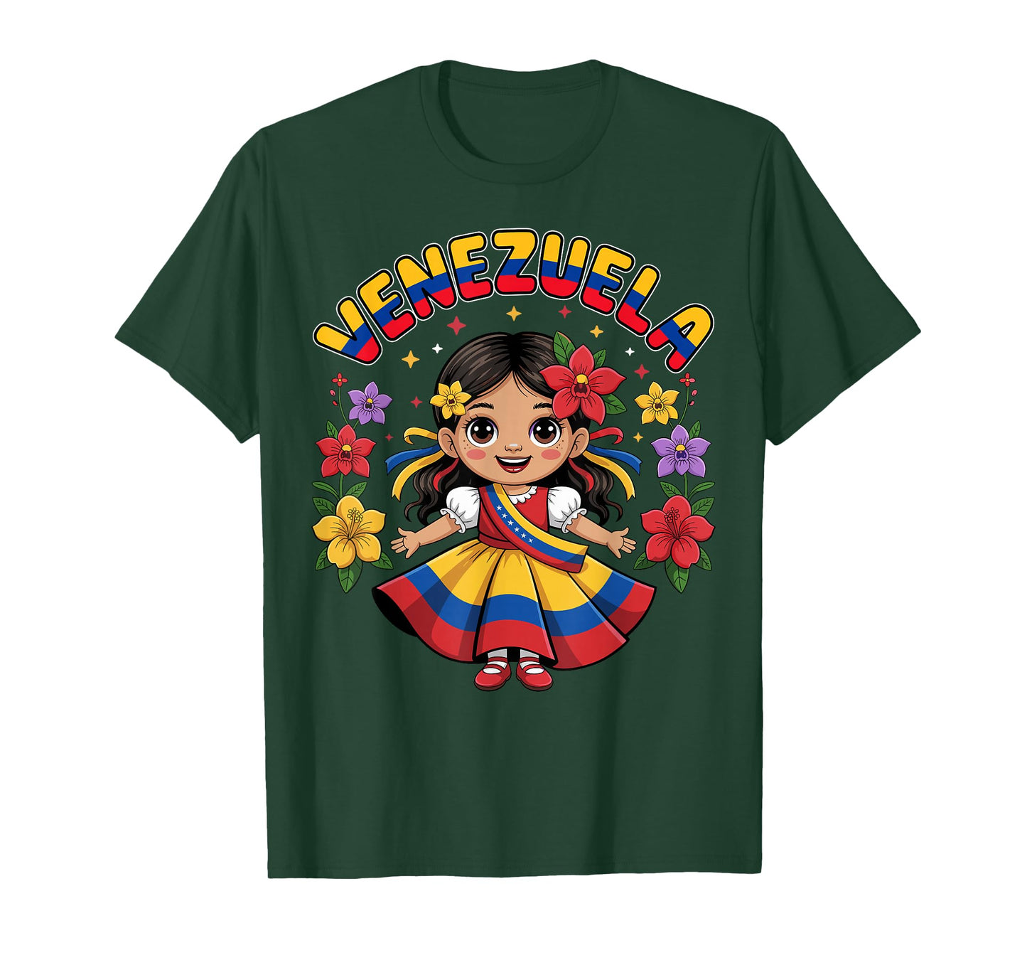 Cute Venezuela Girl Traditional Dress Colorful Art Kids T-Shirt