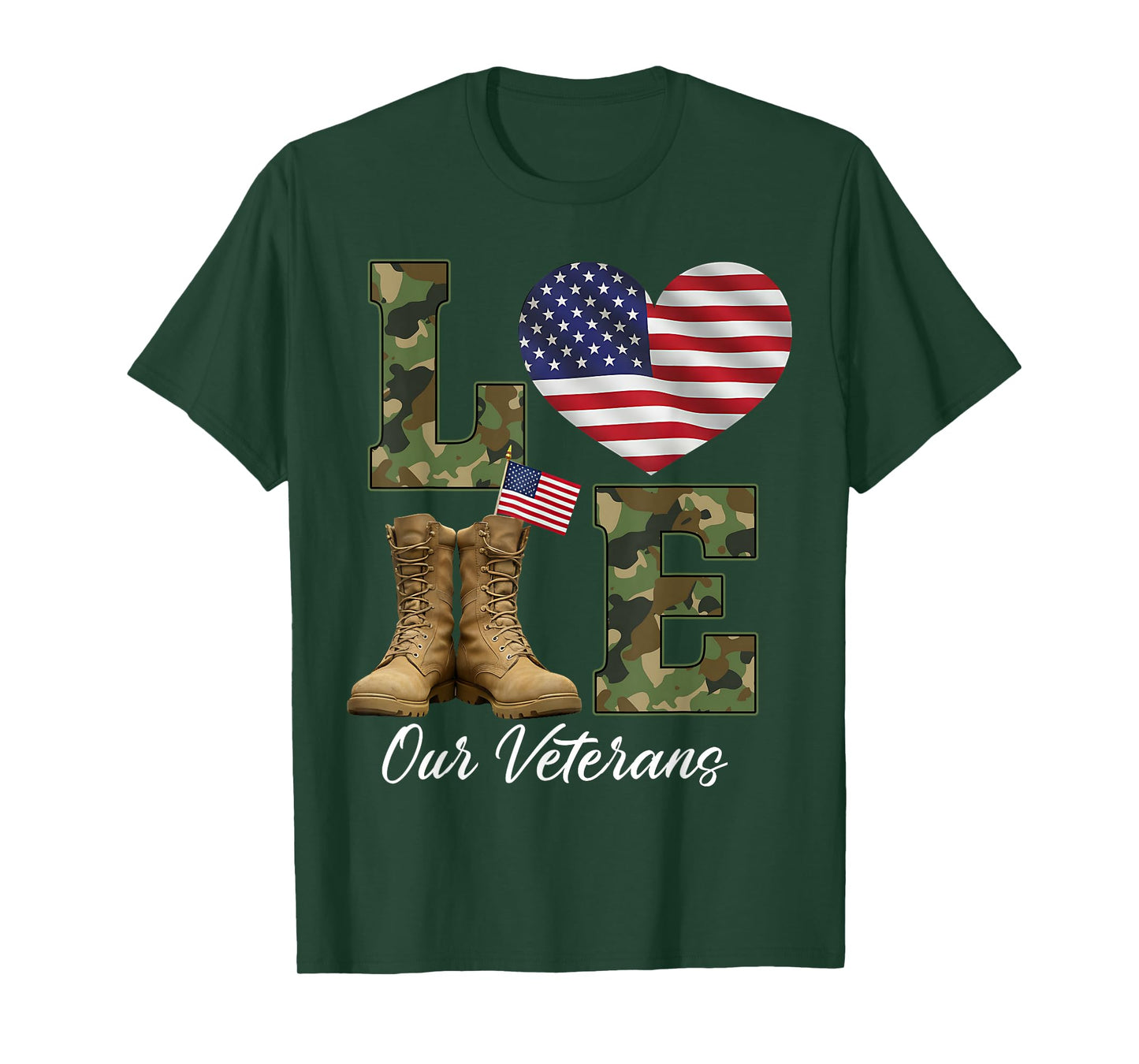 Love Our Veterans Day Proud Military American Flag Thank You T-Shirt