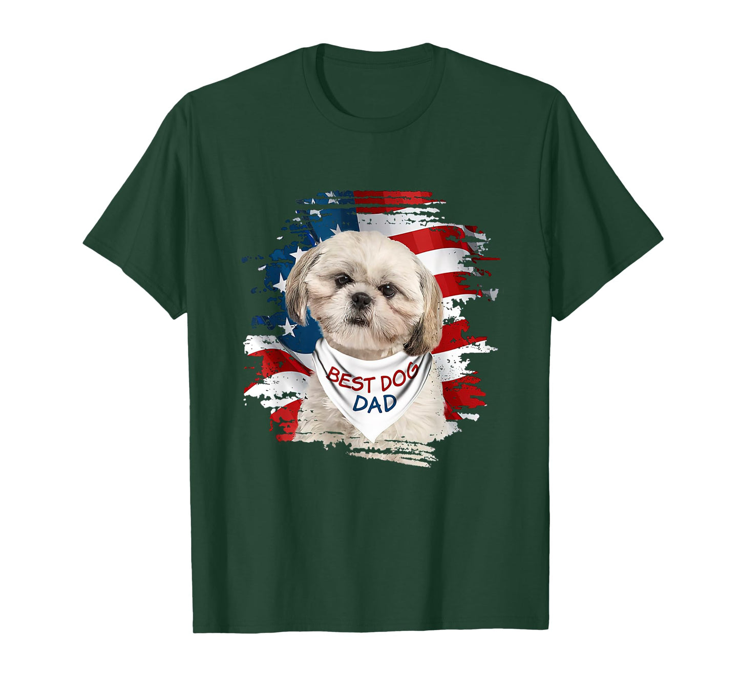 Best Shih Tzu Dad Ever American Flag Dog Father's Day Women Men T-Shirt