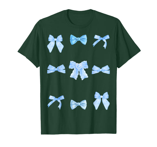 Baby Blue Coquette Bow and Ribbons for Women Girls Blue Bow T-Shirt
