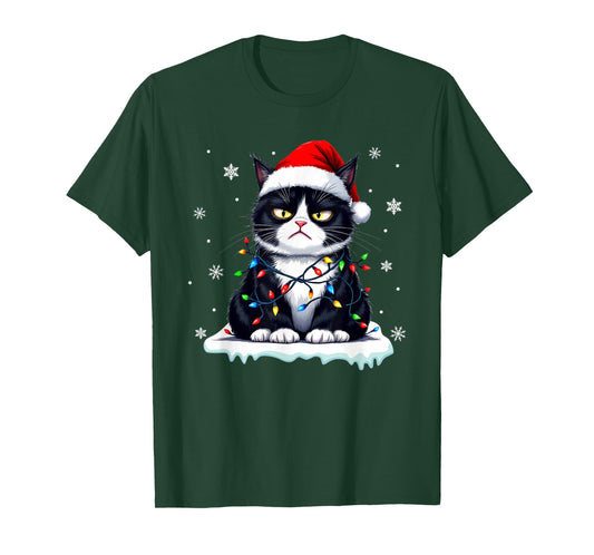 Christmas Pajamas Men Women Boys Girls Funny Cat T-Shirt