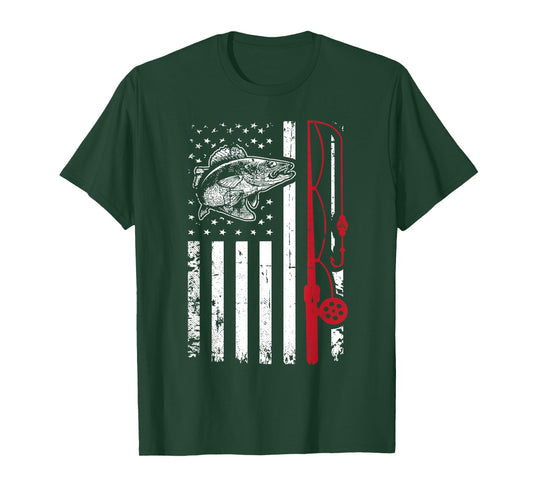 Vintage Walleye Fish T Shirt Fishing American Flag Tee Gift T-Shirt