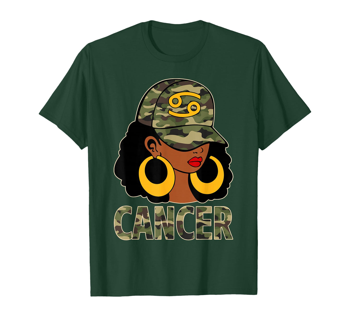Cancer Queen Black Woman Cap Camoflauge Afro Girl Zodiac T-Shirt