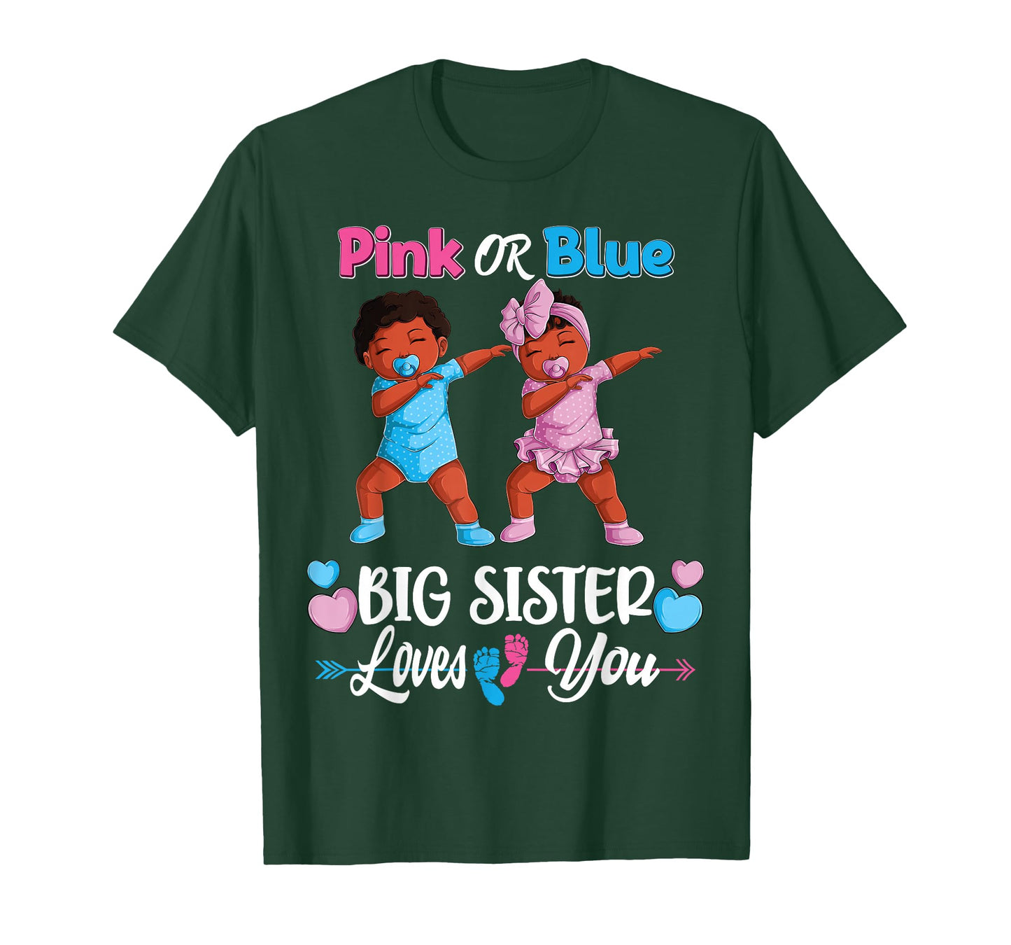 Pink Or Blue Big Sister Loves You Black Baby Gender Reveal T-Shirt