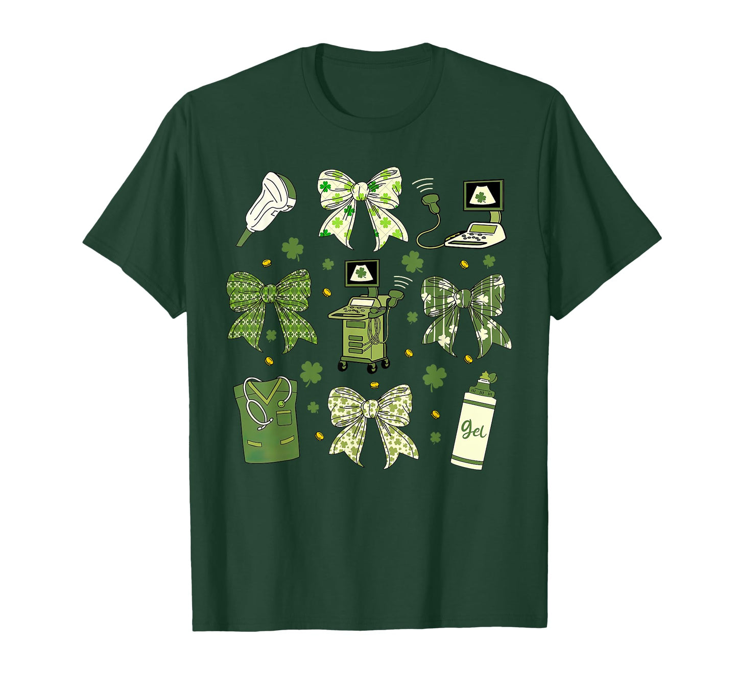 Coquette Bow Sonographer St Patrick's Day Ultrasound Tech OB T-Shirt