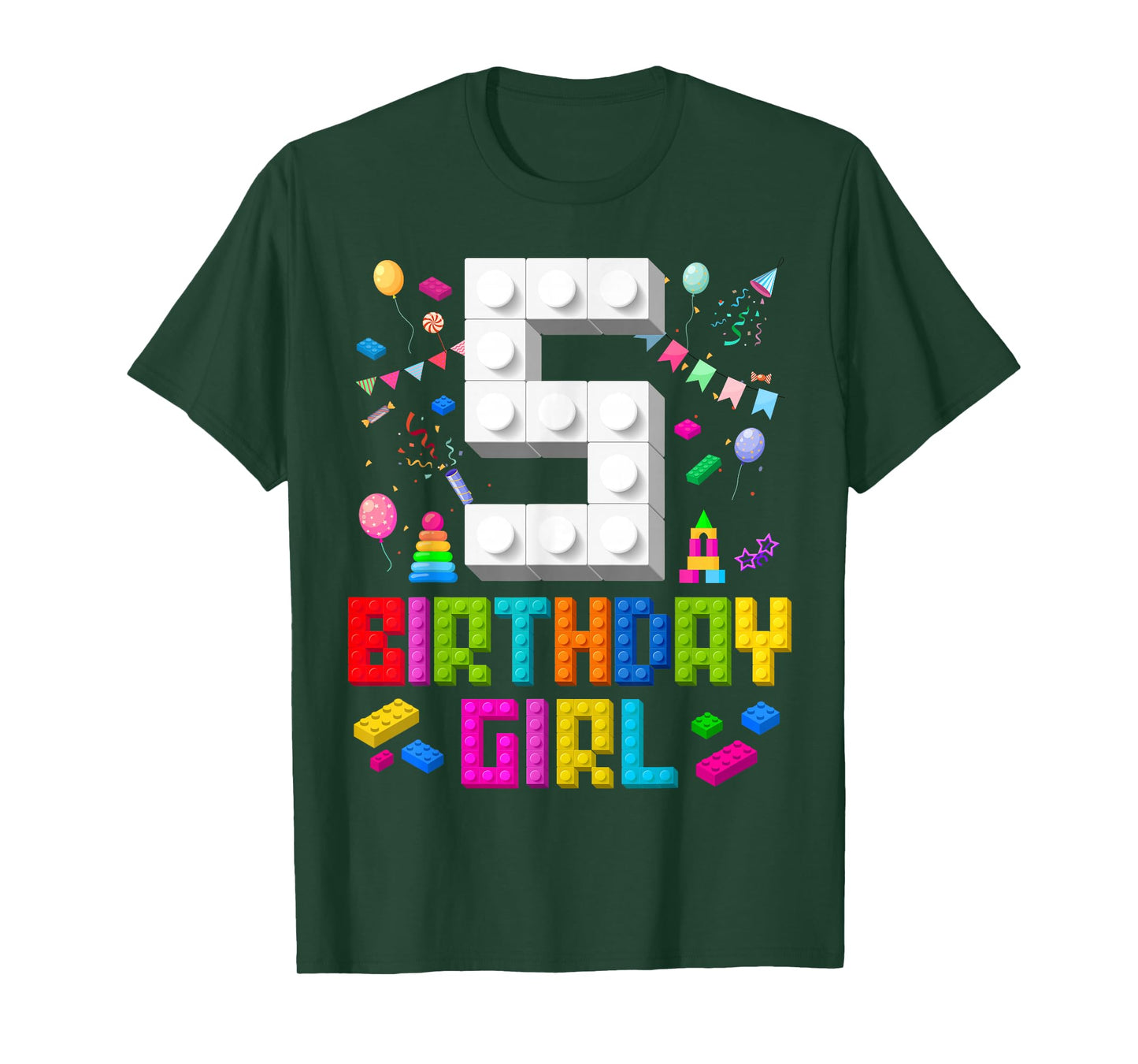 5th Birthday Girl Master Builder 5 Years Old Building Block T-Shirt