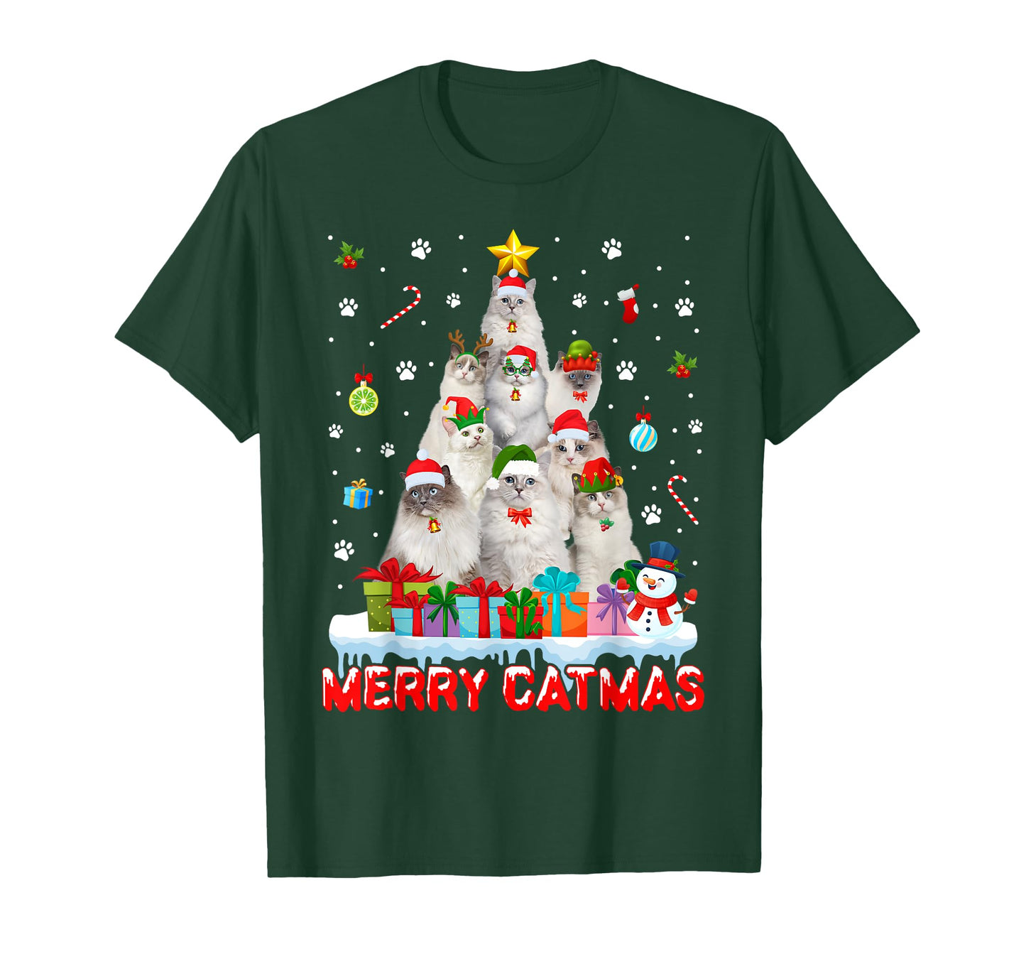 Funny Ragdoll Cat Lovers Cute Holiday Christmas Tree T-Shirt