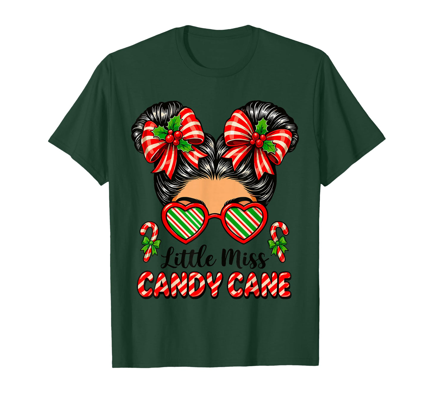 Little Miss Candy Cane Shirt Women, Messy Bun Christmas T-Shirt