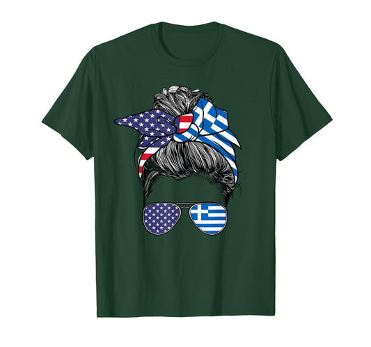Greek Women Girl USA Heritage American Greece Flag T-Shirt