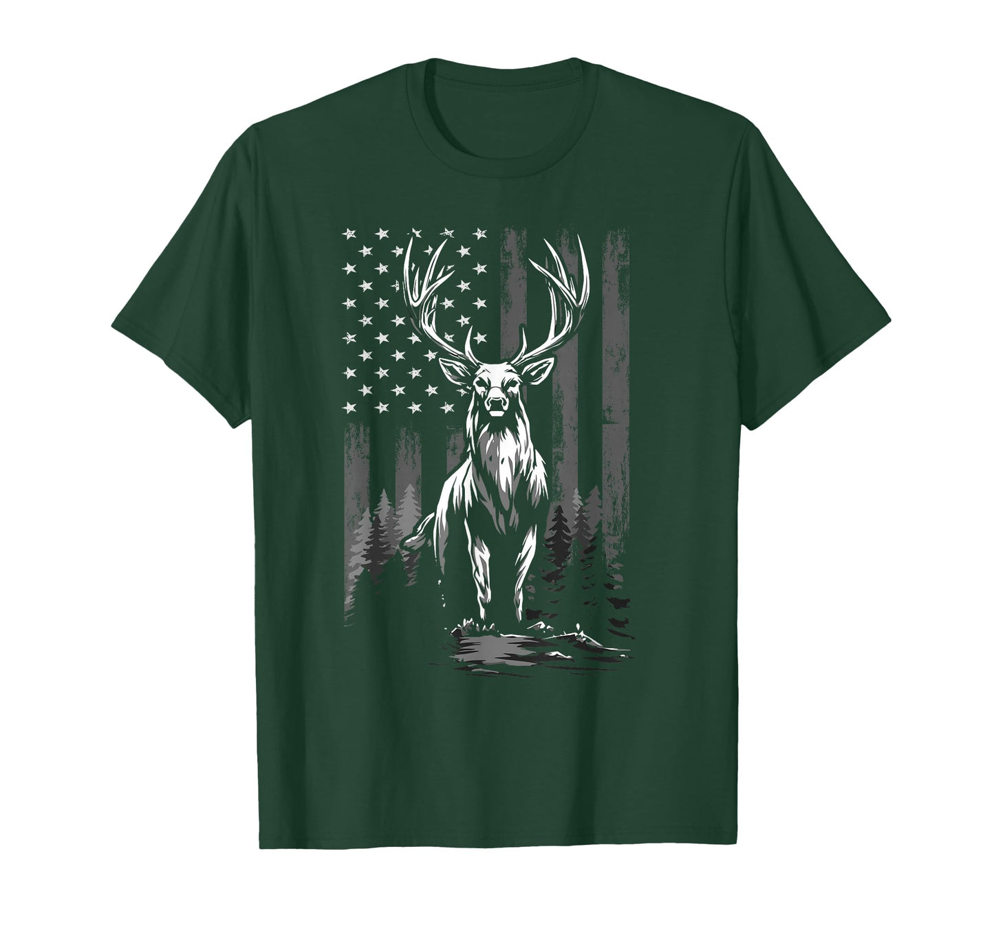 Patriotic Whitetail Buck Deer Hunting Hunter T-Shirt