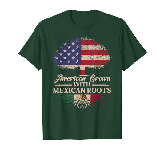 American Grown With Mexican Roots Half American Flag Mexican T-Shirt