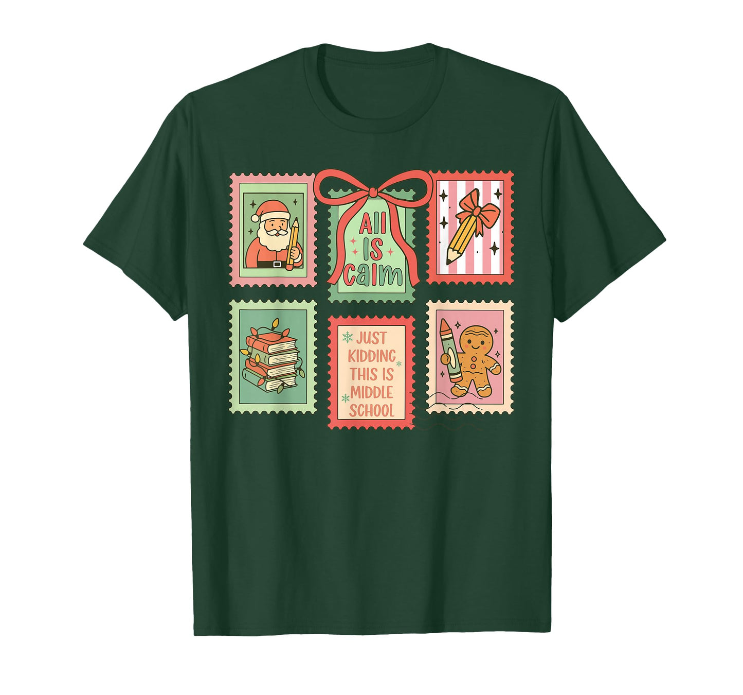 Middle School Teacher Christmas Stamp Bow Middle School Crew T-Shirt