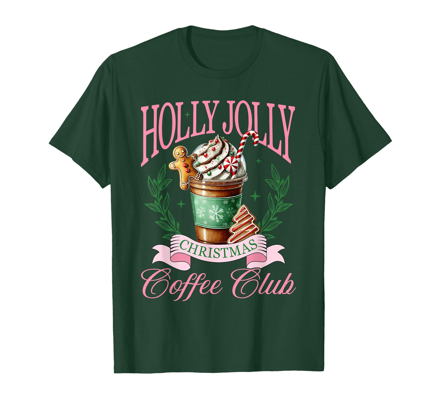 Coffee Christmas Gingerbread Pink Women Latte Cozy Winter T-Shirt