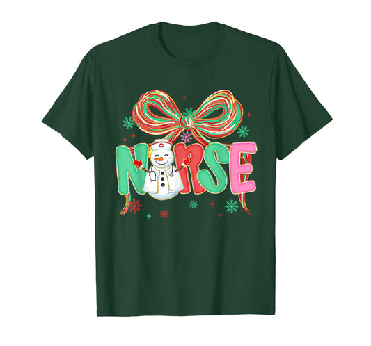 Christmas Nurse Coquette Bow Snowman Nursing Xmas Holiday T-Shirt