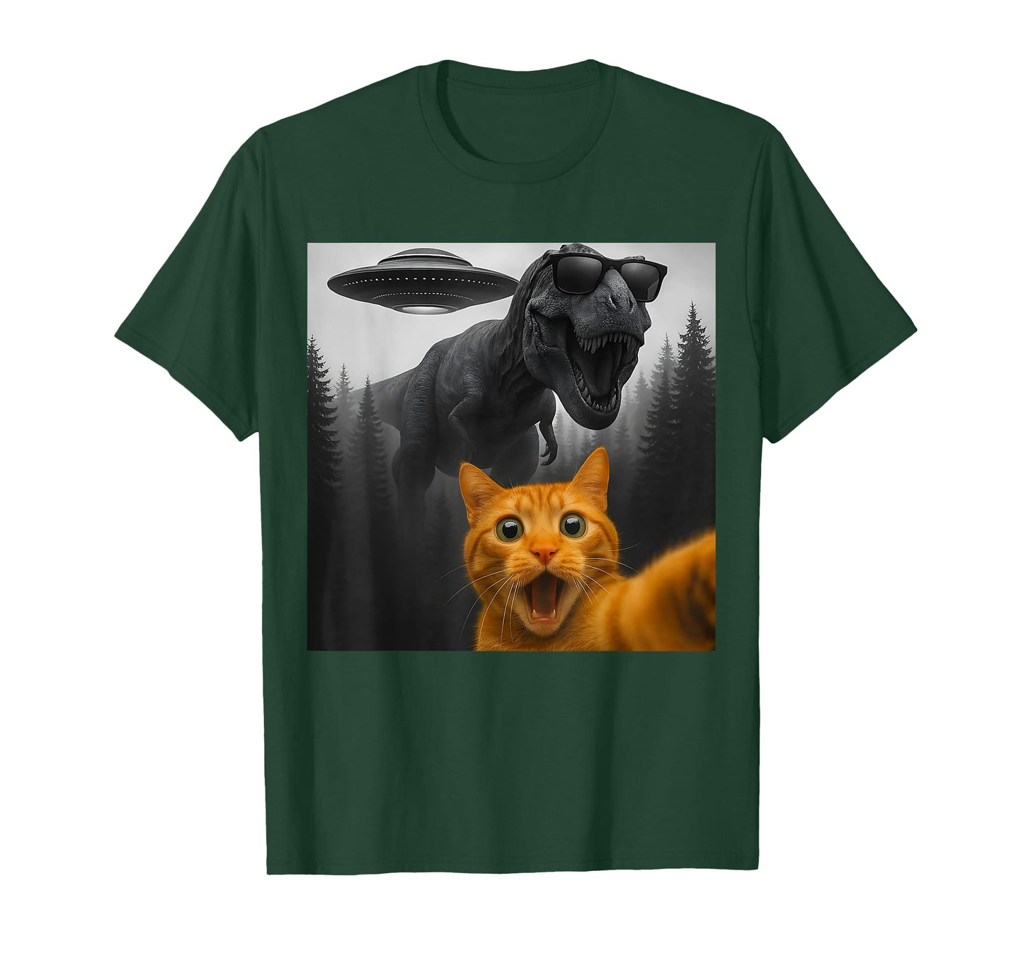 Cat Selfie with T-rex Dinosaur UFFunny Graphic T-Shirt