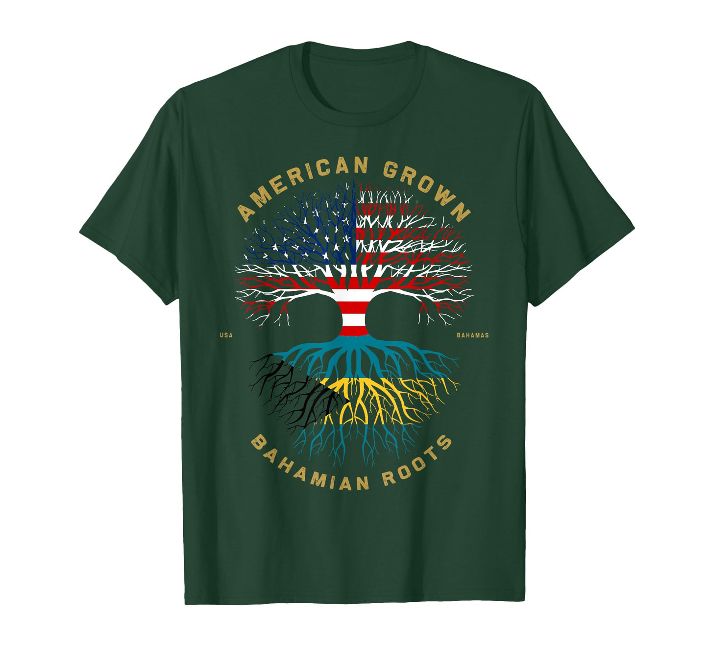 American Grown With Bahamian Roots Tree USA Flag Gifts T-Shirt