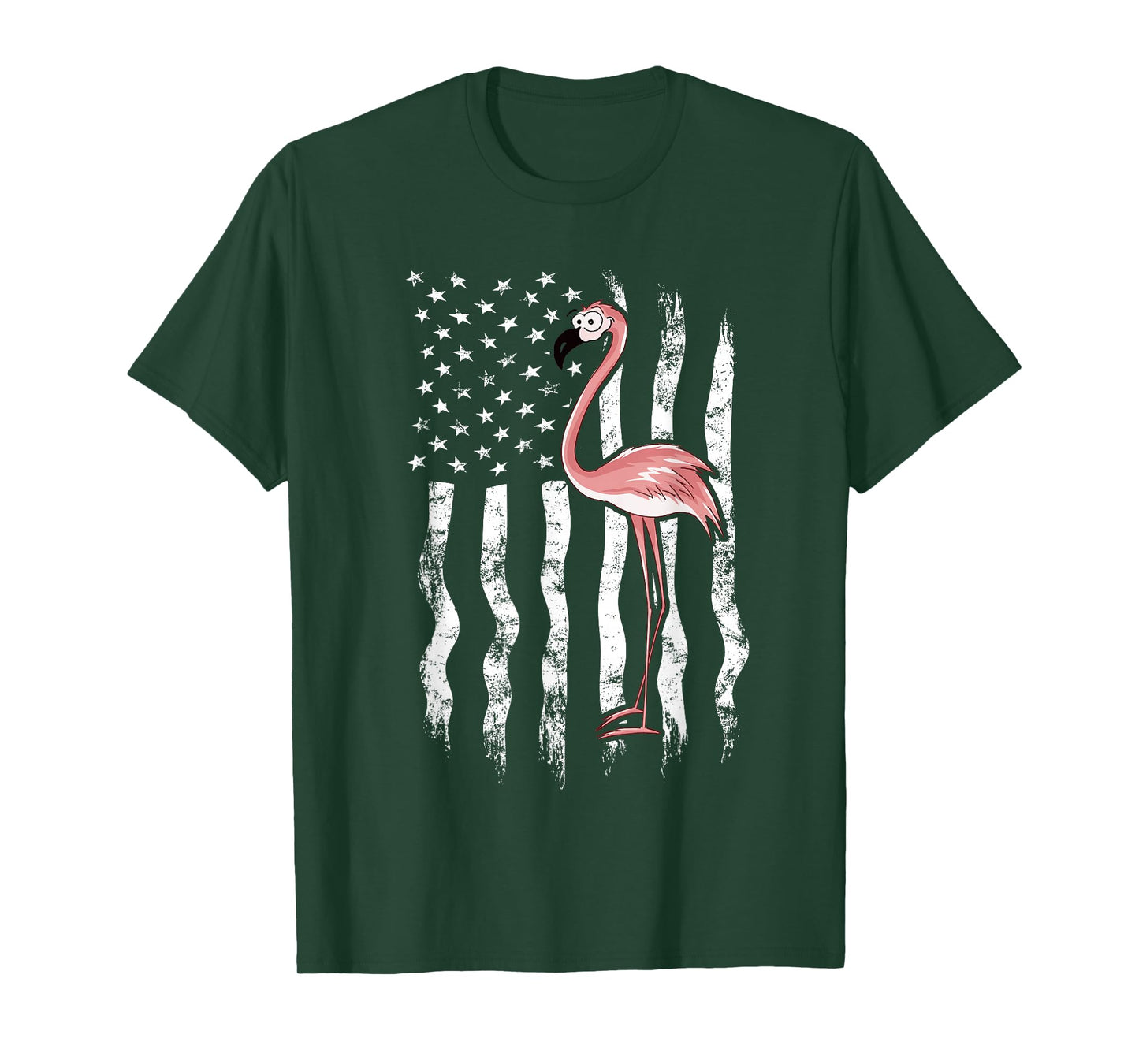 USA American Flag Funny Cute Pink Cartoon Flamingo T-Shirt Small