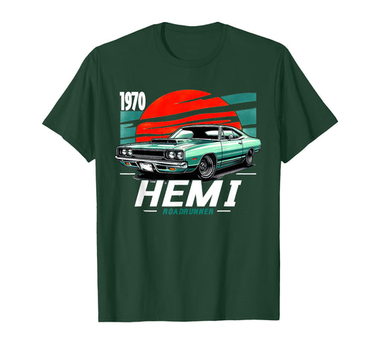 1970 70 Hemi Roadrunner Classic Vintage Old Car USA Flag T-Shirt