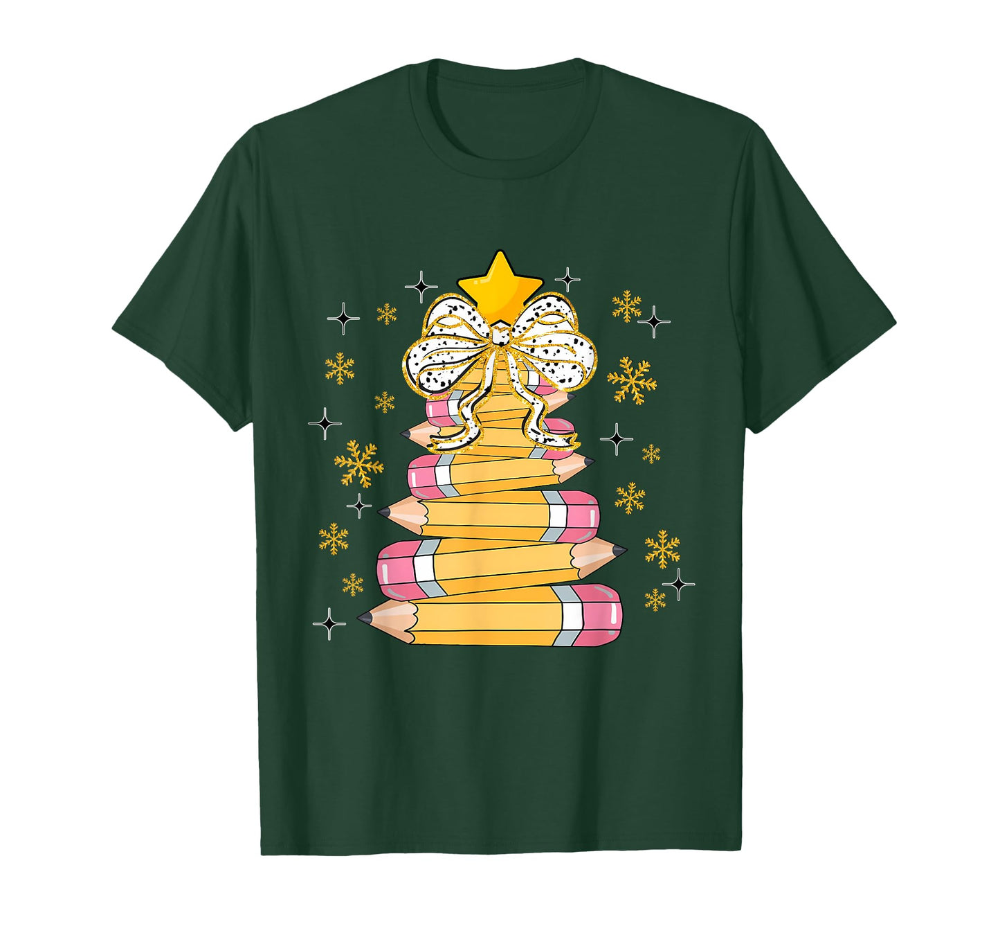Christmas Pencil Tree Teacher Crayon Tree Light Students T-Shirt