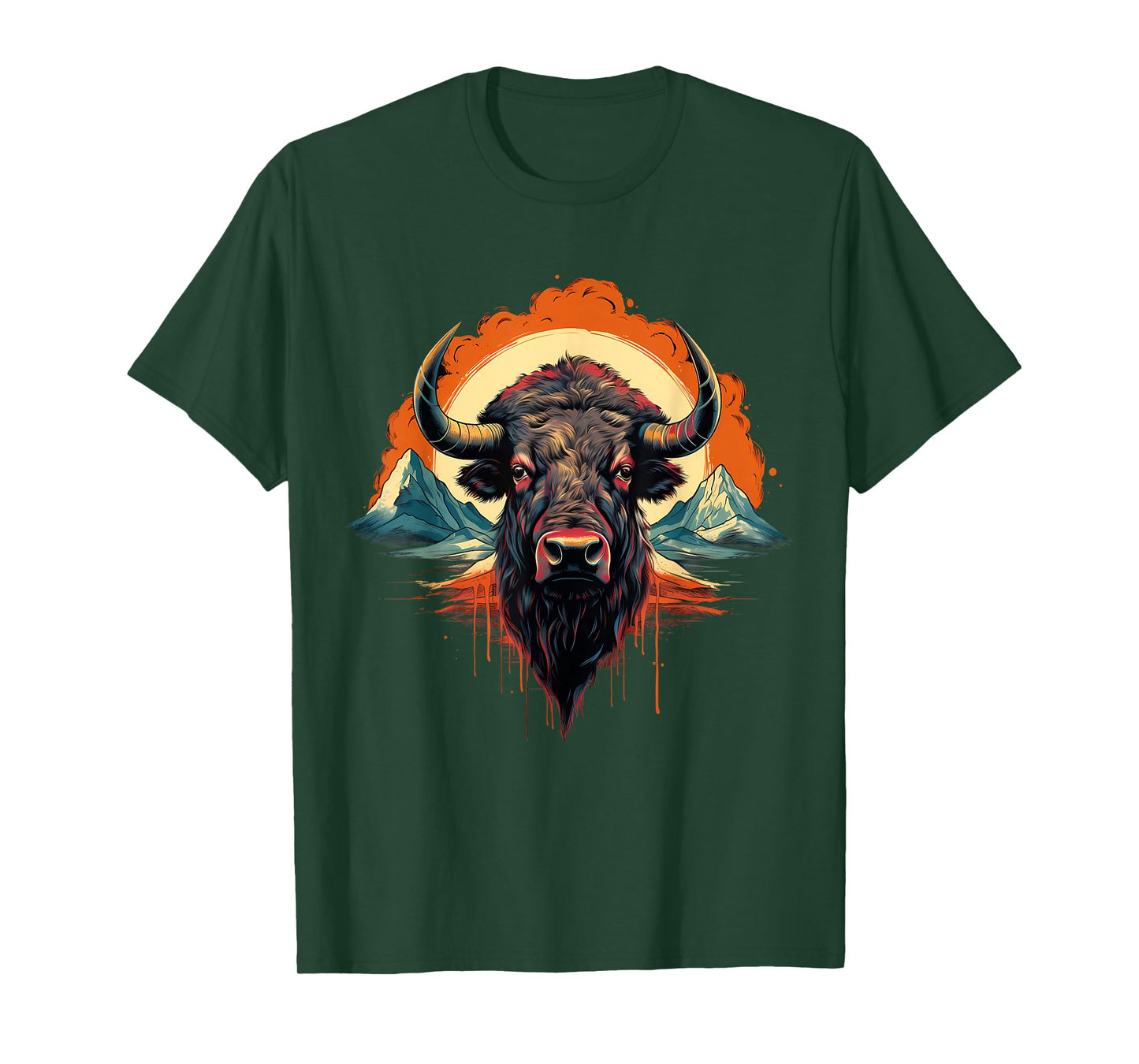 Buffalo Colorful Motif Artwork Wildlife Safari Nature Bison T-Shirt