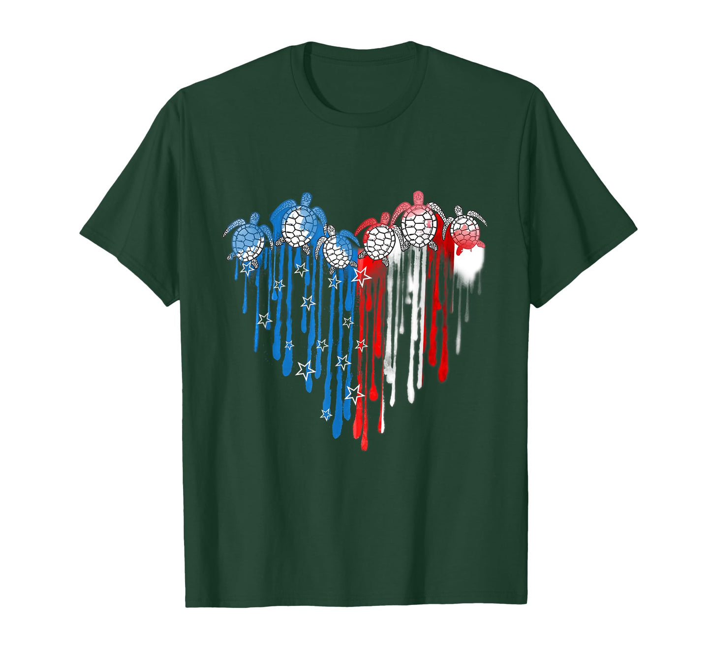 Turtles USA Flag Stars Stripes 4th of July Independence Day T-Shirt