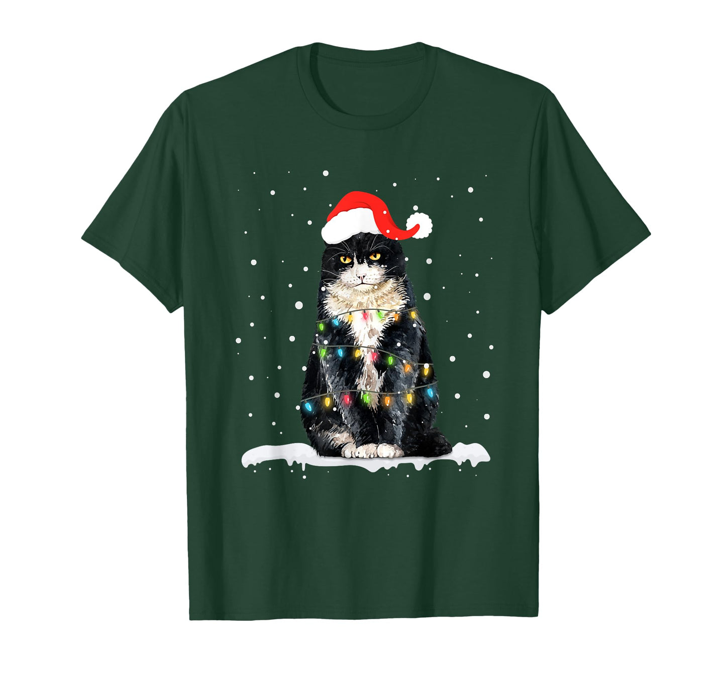 Funny Santa Cat Christmas Lights Holiday Gift Men Women Kids T-Shirt