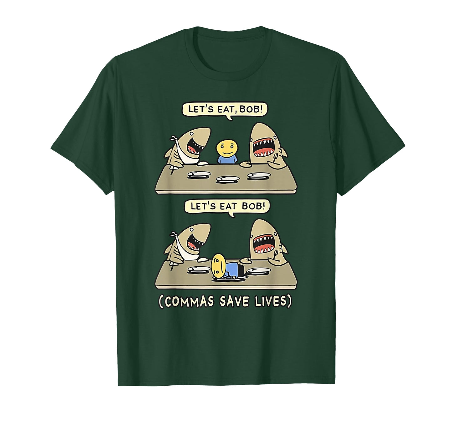 Commas Punctuation Shark Lets Eat Funny English Grammar T-Shirt