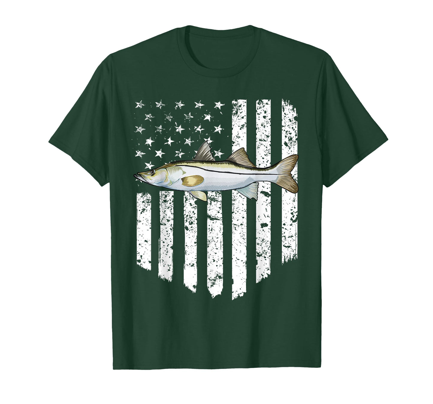 Black White American Flag Snook 4th Of July Fish T-Shirt