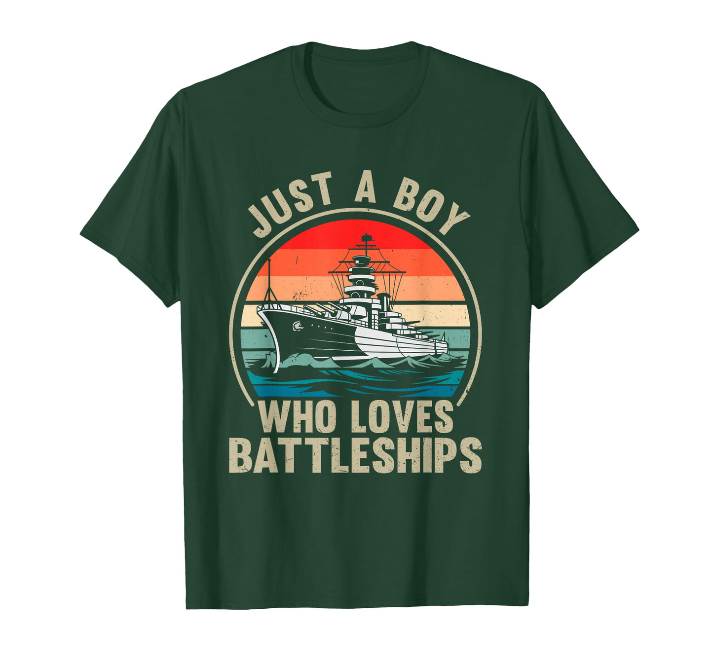 Just A Boy Who Loves Battleships Vintage Patriotic Military T-Shirt