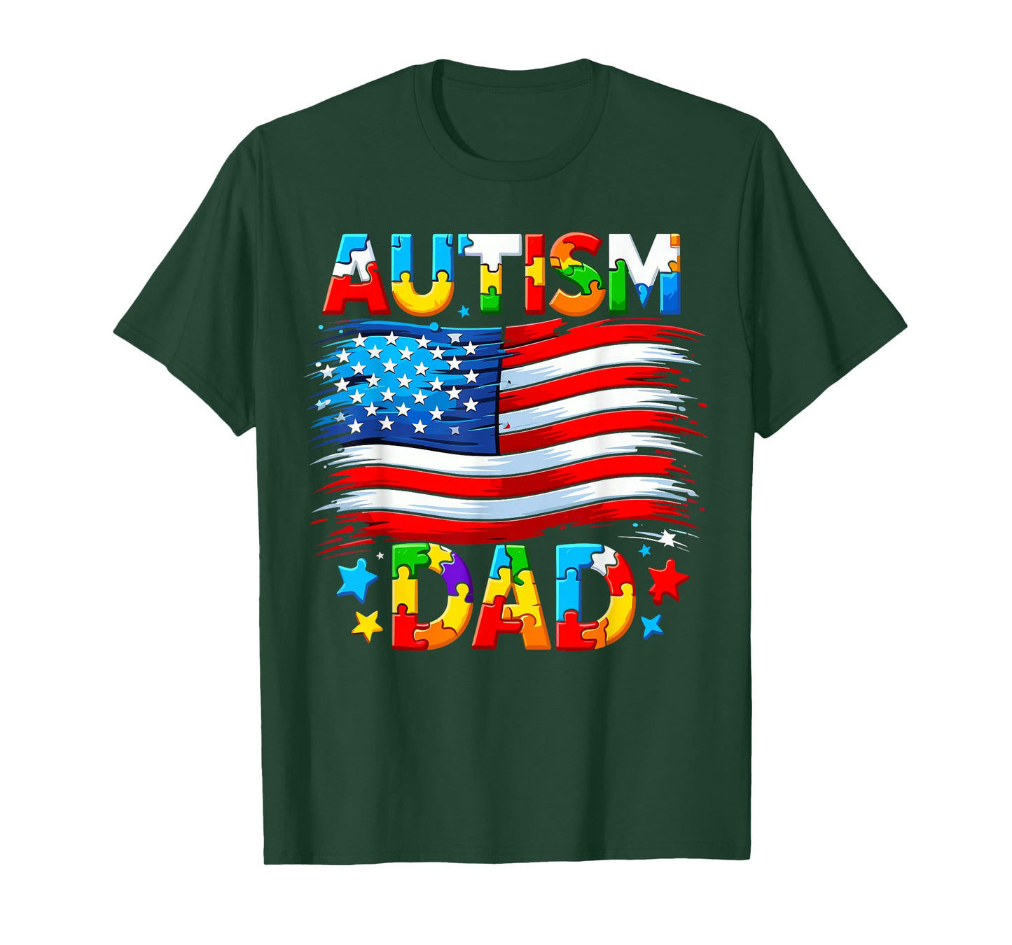 Autism Dad Awareness USA American Flag T-Shirt