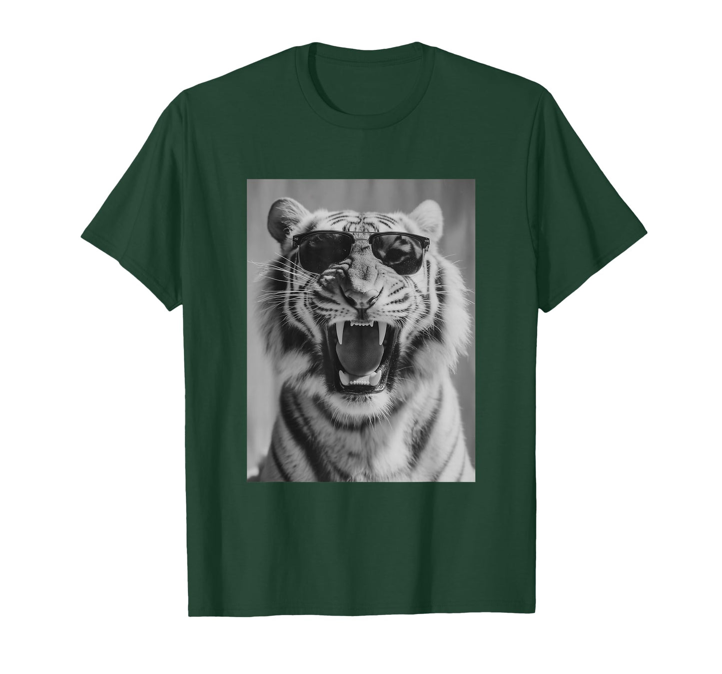 Roaring Tiger with Sunglasses Stylish Feline Animal Photo T-Shirt