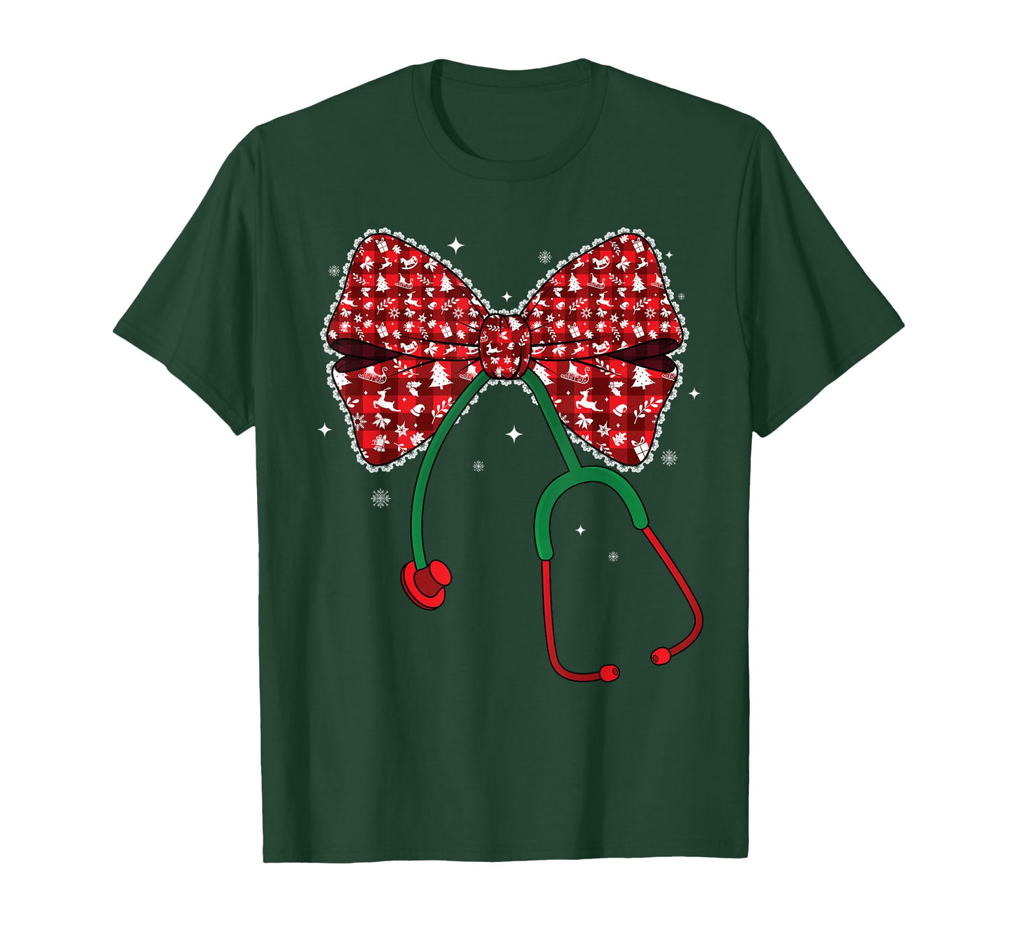 Christmas Nurse Plaid Coquette Bow Nursing Stethoscope Xmas T-Shirt