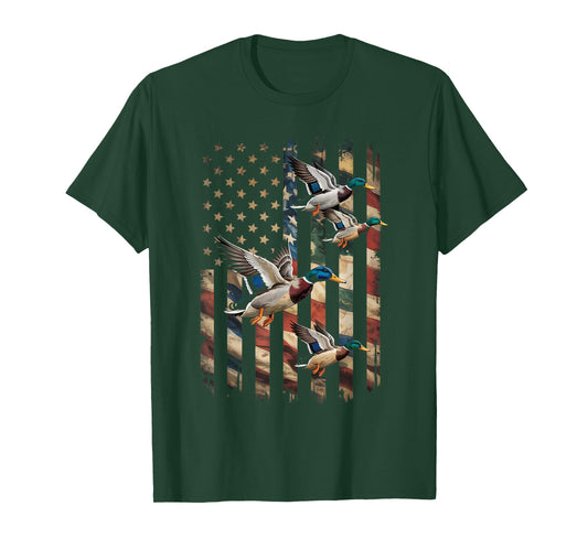 Camo Duck Hunting American Flag Waterfowl USA T-Shirt
