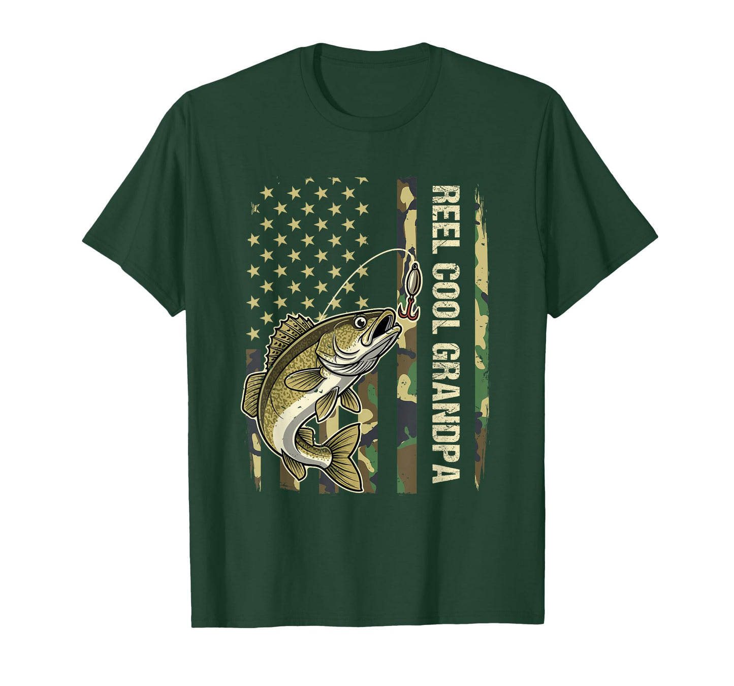 Reel Cool Grandpa Walleye Fishing Camo American Flag T-Shirt